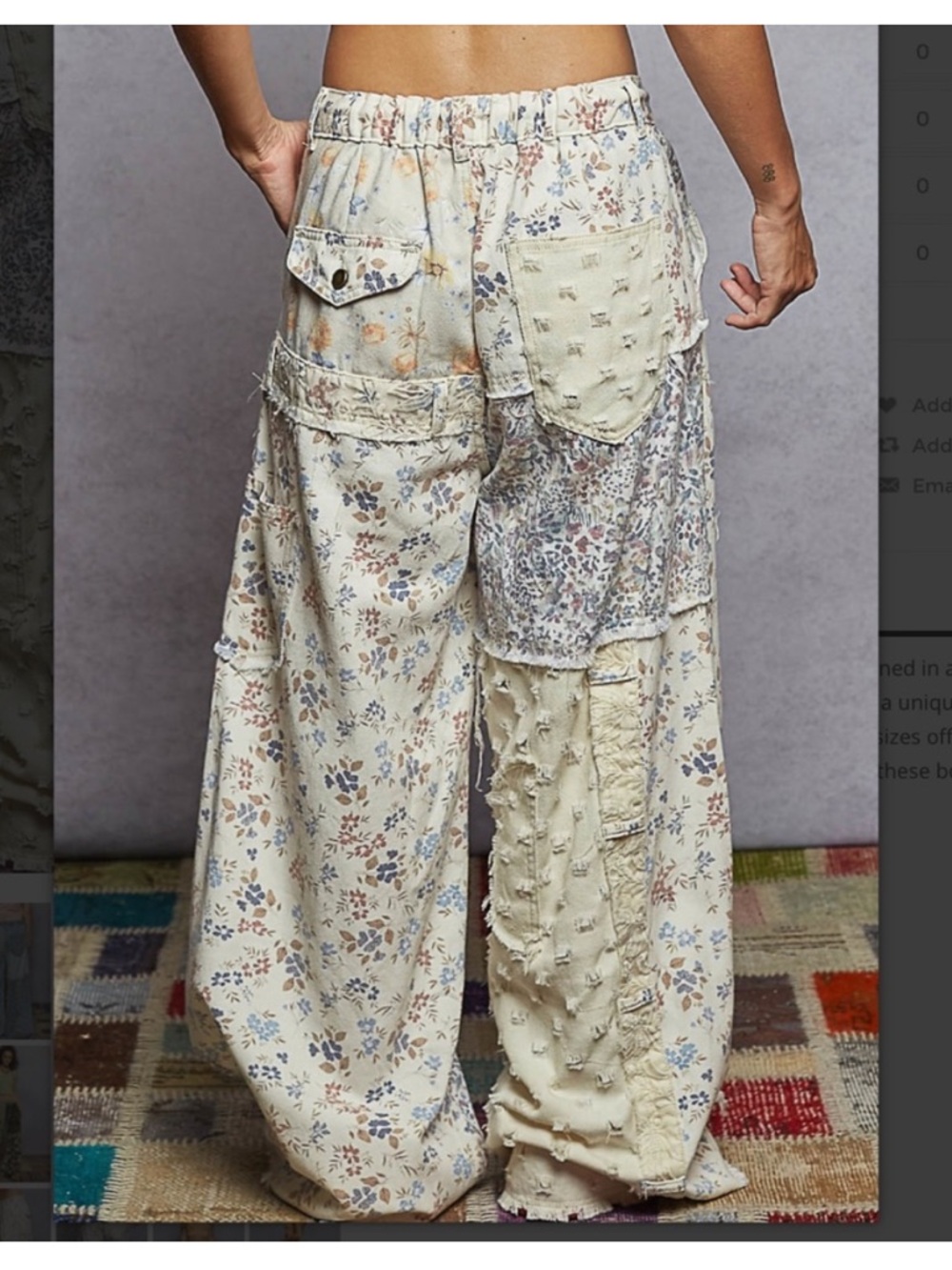 ♦️6 hr sale♦️Pol Margo floral patchwork relaxed fit wide leg jeans boho hippie L - Picture 6 of 14
